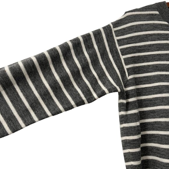 J Crew Merino Wool Gray White Striped Elbow Patch Tunic Sweater Size Large - Picture 3 of 6